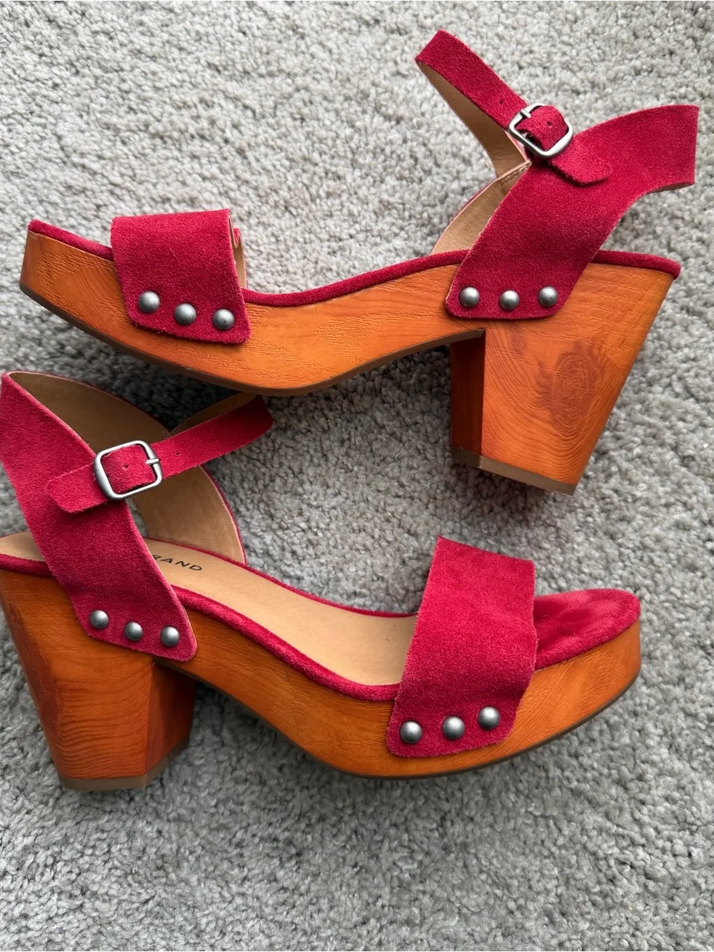 Trisa Leather Heel Red Suede Ankle-Strap Platform Sandal size 10 Boho